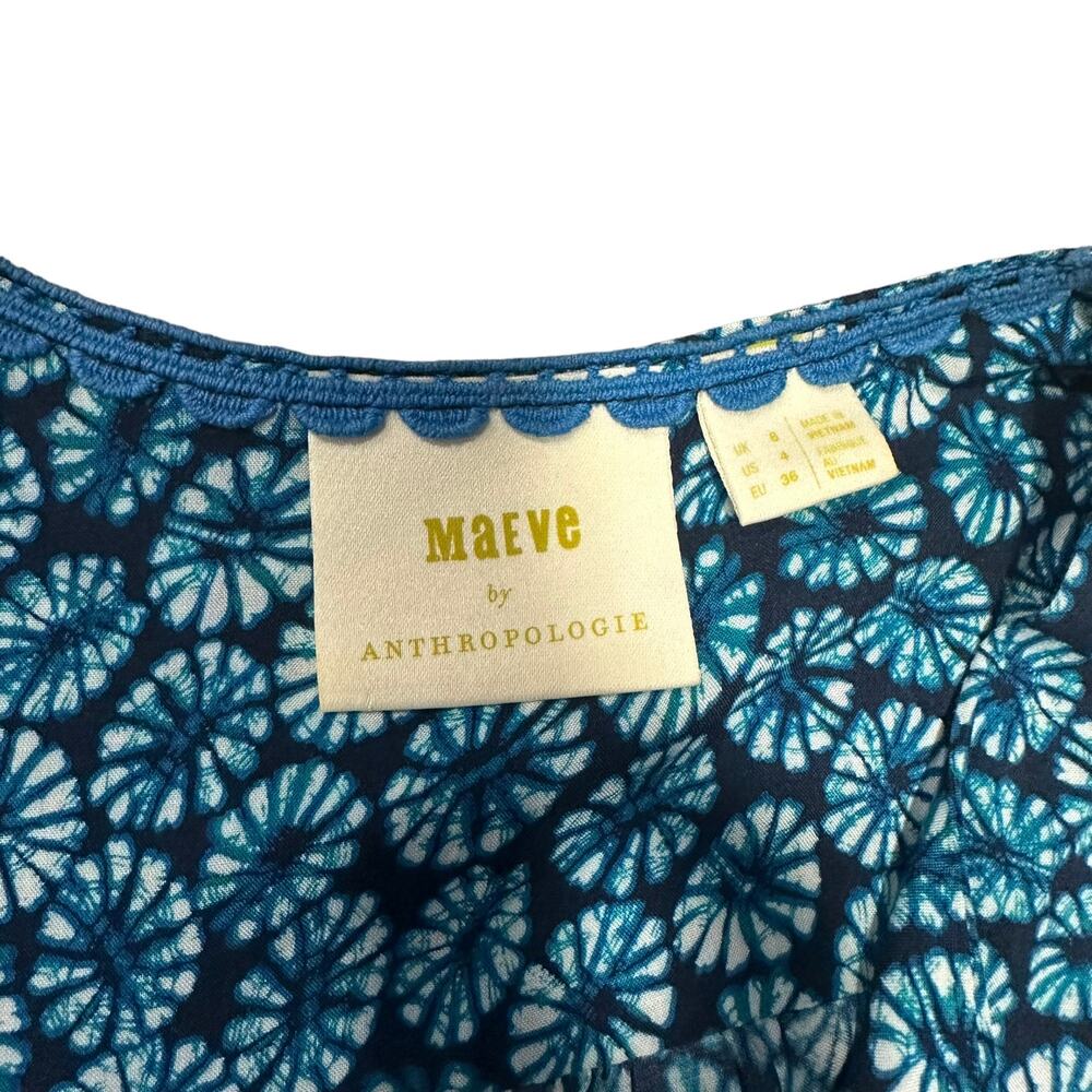 Maeve Anthropologie Womens blue geometric burst top Size 4 - Picture 2 of 6